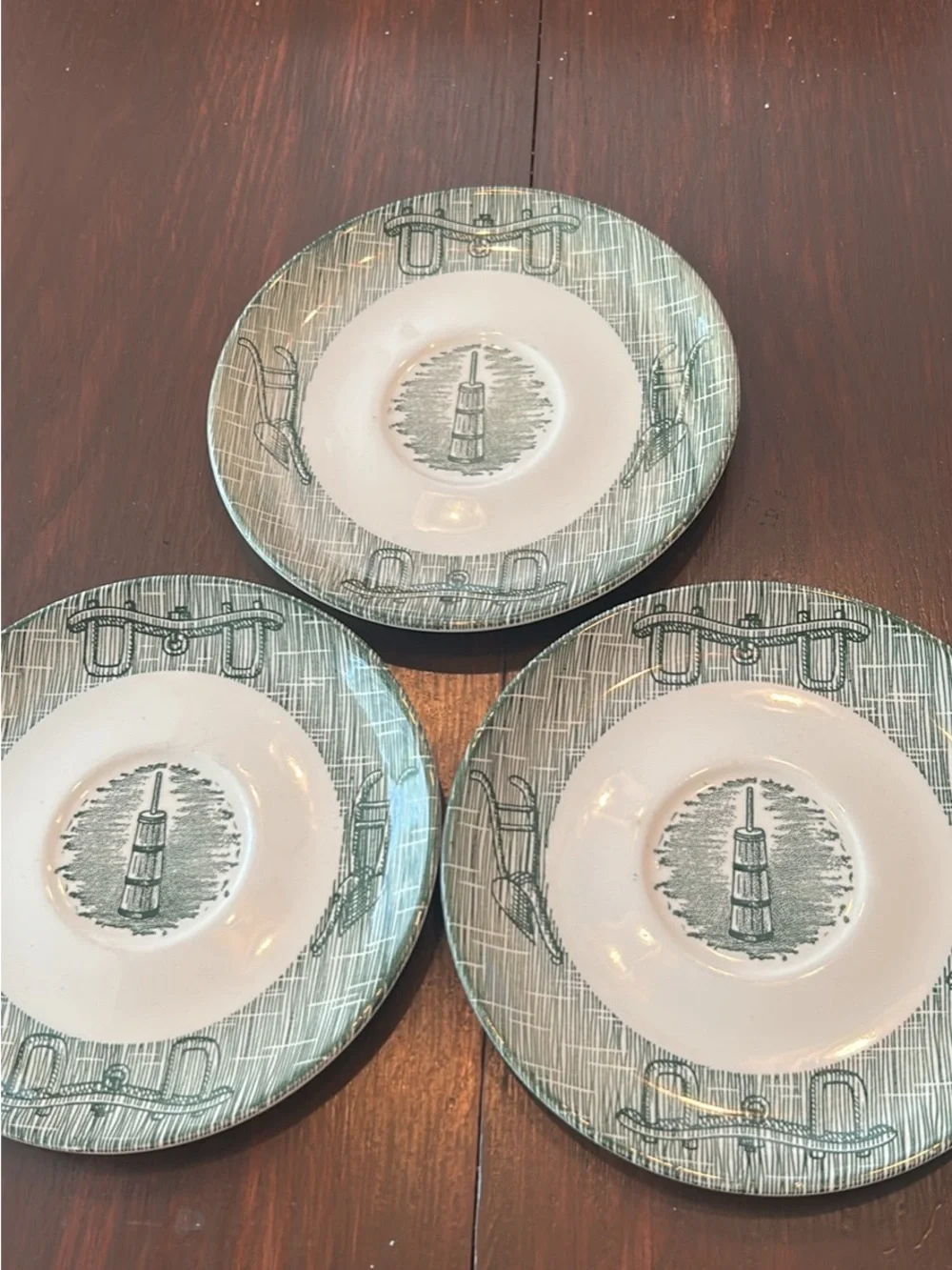 Green Patterned Ceramic side  Plates - Set of 3